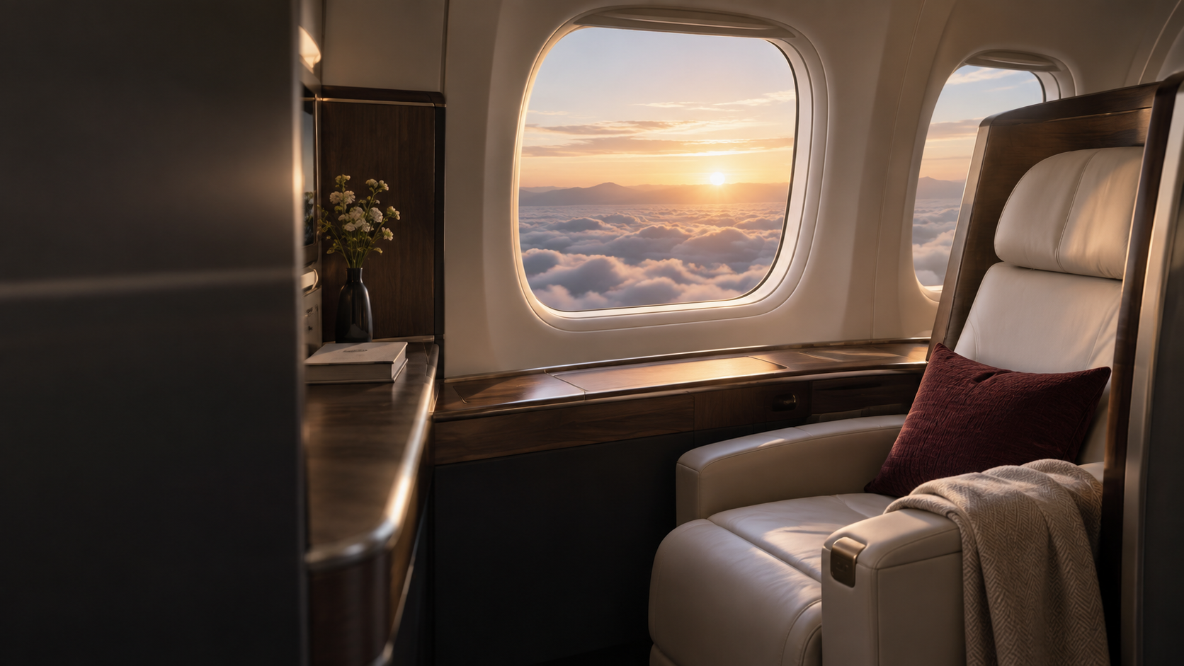 Premium aircraft cabin overlooking the clouds